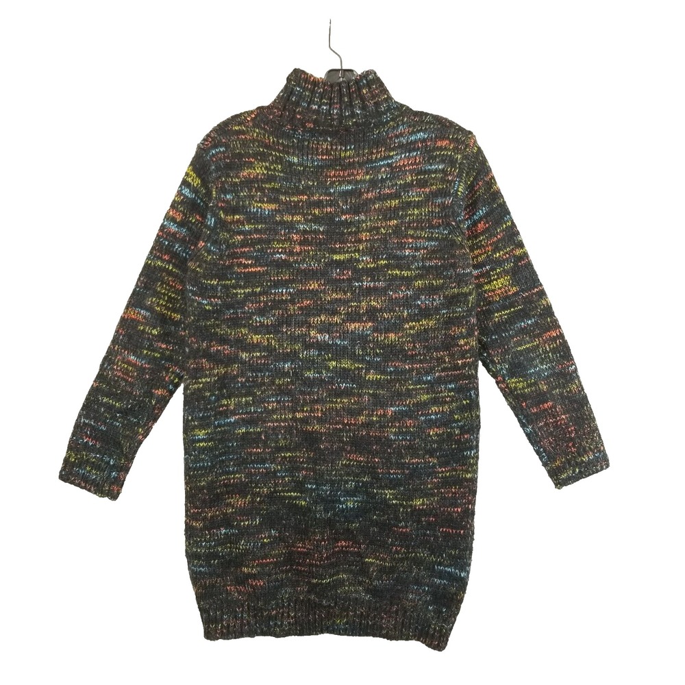 Mohair Knit Dress Women S/M Multicolor Marled Double Pocket Long Sleeve Mini